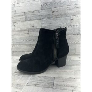 Skechers Black Suede Side-Zip Block Heel Ankle Boots